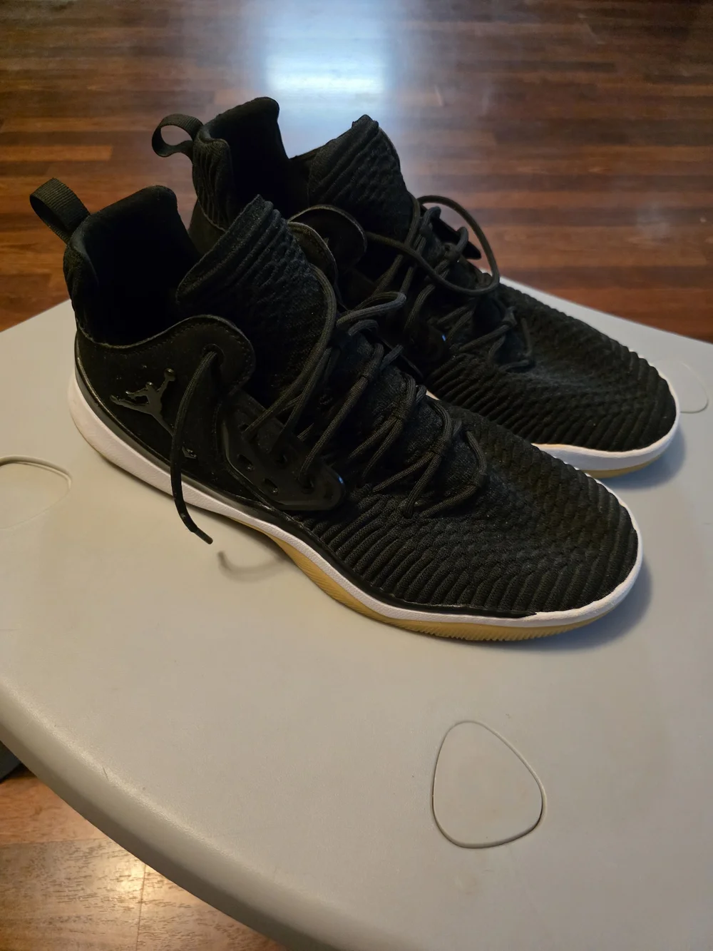 Jordan Men’s Black Knit High-Top Basketball Sneakers with Gum Accents
